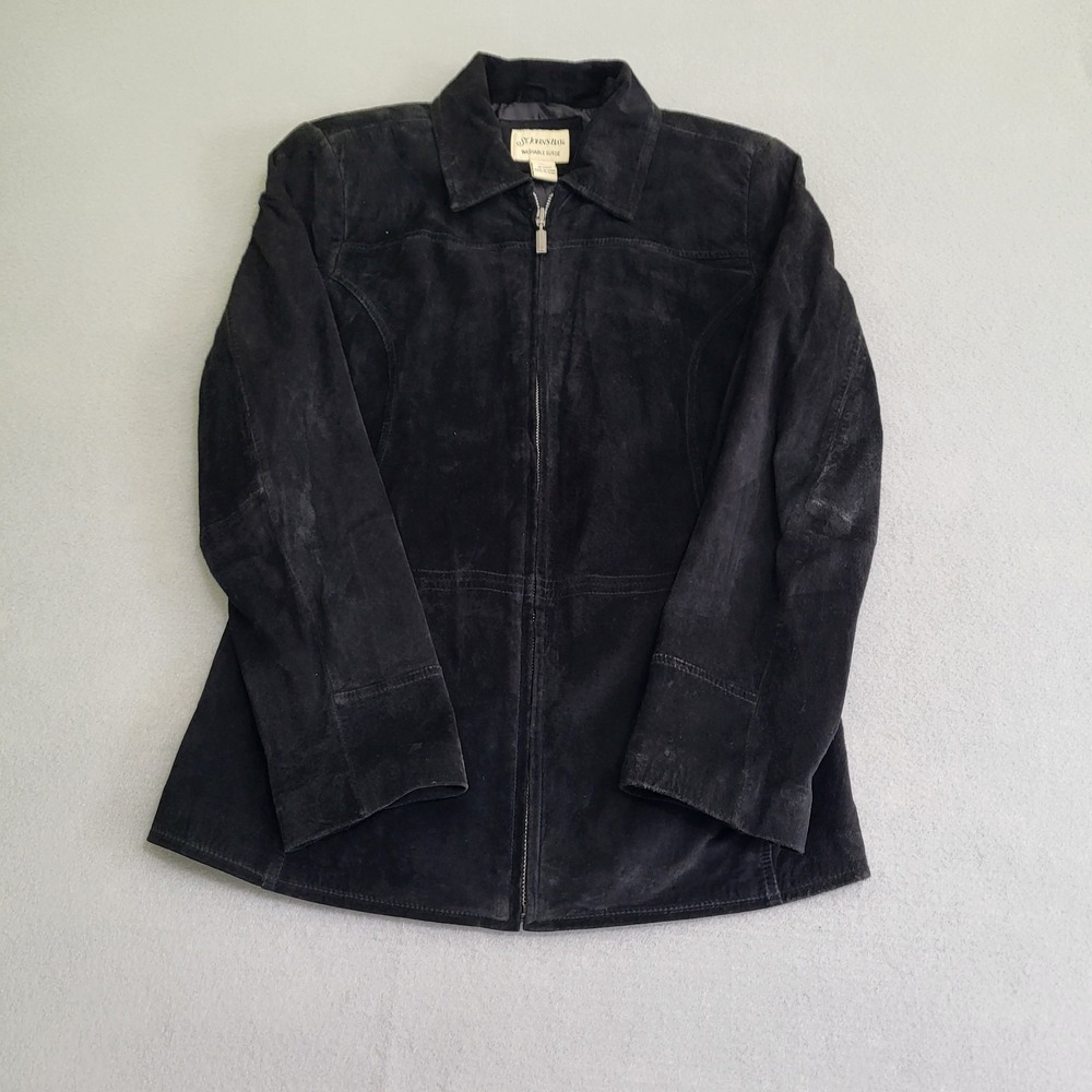 St. Johns Bay Black Washable Suede Full Zip Jacket Genuine Leather Women's S